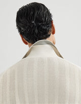 White Cotton textured rib knit polo