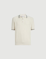 White Cotton textured rib knit polo