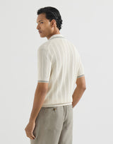 White Cotton textured rib knit polo