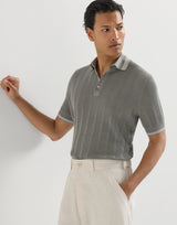 Olive Green Cotton textured rib knit polo