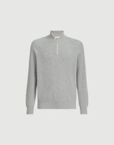 Cotton English rib sweater with half zip and raglan sleeves in Light Grey