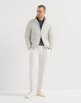Cotton English rib knit polo with long raglan sleeves in Lignite Grey