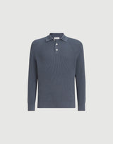 Cotton English rib knit polo with long raglan sleeves in Lignite Grey