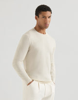 White Cotton textured rib lightweight sweater