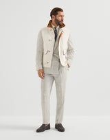 Linen Prince of Wales one-and-a-half breasted deconstructed blazer with metal buttons