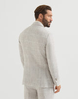 Linen Prince of Wales one-and-a-half breasted deconstructed blazer with metal buttons