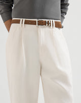 White Cotton and linen canvas trousers with pleat