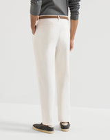 White Cotton and linen canvas trousers with pleat