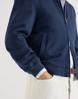 Lightweight cashmere flannel bomber jacket in royal blue