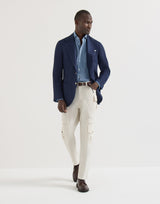 Cotton and cashmere denim-effect diagonal shirt with spread collar in Denim