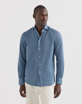 Cotton and cashmere denim-effect diagonal shirt with spread collar in Denim