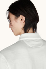White Polo shirt in Double Mercerised cotton jersey with linen details