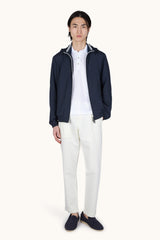 White Polo shirt in Double Mercerised cotton jersey with linen details