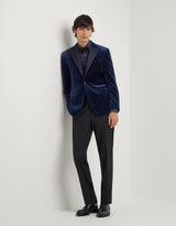 Blue cotton velvet tuxedo jacket