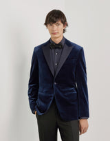 Blue cotton velvet tuxedo jacket