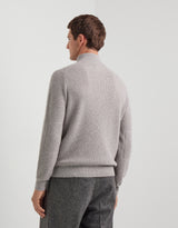 Wool and cashmere mock neck sweater with zipper and lambskin details