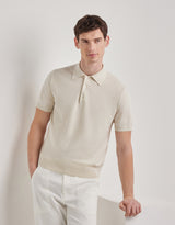 Off-white cotton and silk regular fit polo shirt with microstucture