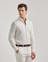 White regular fit cotton and cashmere blend casual shirt