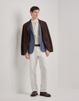 Off-white cotton and silk regular fit polo shirt with microstucture