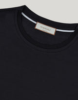 Black lisle cotton T-shirt with double collar