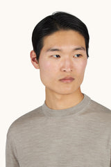 140’S superfine Merino wool crewneck sweater in Hummus