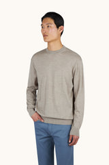 140’S superfine Merino wool crewneck sweater in Hummus
