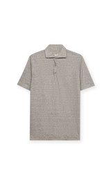 Beige Polo Shirt in Jersey Mix of Linen and Technical Wool