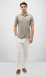 Beige Polo Shirt in Jersey Mix of Linen and Technical Wool
