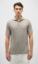 Beige Polo Shirt in Jersey Mix of Linen and Technical Wool