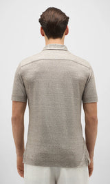 Beige Polo Shirt in Jersey Mix of Linen and Technical Wool