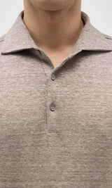 Beige Polo Shirt in Jersey Mix of Linen and Technical Wool