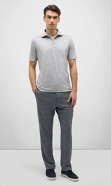 Grey Polo Shirt in Jersey Mix of Linen and Technical Wool