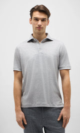 Grey Polo Shirt in Jersey Mix of Linen and Technical Wool