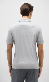 Grey Polo Shirt in Jersey Mix of Linen and Technical Wool