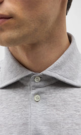 Grey Polo Shirt in Jersey Mix of Linen and Technical Wool