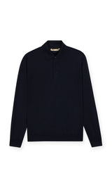 Malpensa Polo Shirt 3-Button in Pure Extra Fine Wool - Dark Navy
