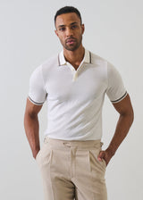 Merino Silk Tipped Polo in Snowflake