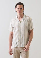 Dobby Stripe Linen Camp Collar Shirt in Toast
