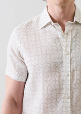 Geometric Print Linen Shirt in Dusky Green