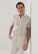 Geometric Print Linen Shirt in Dusky Green