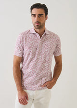 Pima Cotton Stretch Mini Leaf Print Polo in Dusty Pink