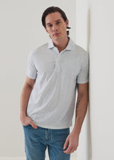 Pima Cotton Stretch Micro Floral Print Polo - Blue Ice