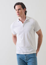 Pima Cotton Stretch Micro Geometric Print Polo in Harbour