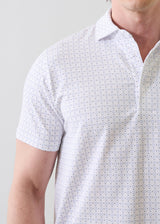 Pima Cotton Stretch Micro Geometric Print Polo in Harbour