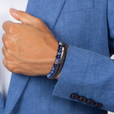 Stacked Multi-Layer Mixed Bracelet In Sodalite and Navy leather