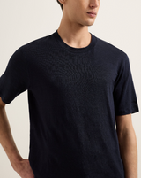 Easy Fit Stretch Linen T-Shirt in Night Iris Blue