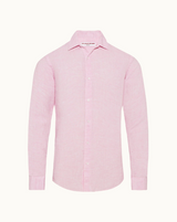 Pale Pink/White Classic Collar Tailored Fit Linen Shirt