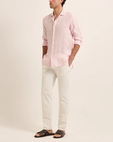 Pale Pink/White Classic Collar Tailored Fit Linen Shirt