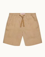 Relaxed Fit Italian Linen Drawcord Shorts In Biscuit Colour