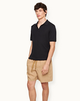 Relaxed Fit Italian Linen Drawcord Shorts In Biscuit Colour